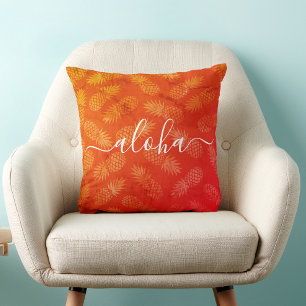 Almofada Aloha Script Orange Pineapple Tropical