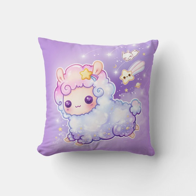 Almofada Alpaca bonito com a estrela de tiro do kawaii (Frente)