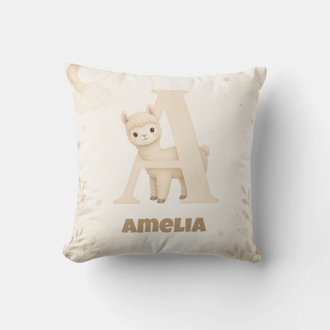 Almofada Alpaca Letra A Personalizada Nome do Bebê (Frente)