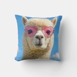 Almofada Alpaca Wearing Pink Heart-shaped Glasses