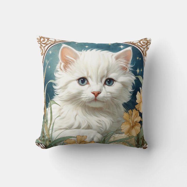 Almofada Alphonse Mucha Art Nouveau Kitten (Frente)