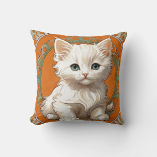 Almofada Alphonse Mucha Art Nouveau White Kitten
