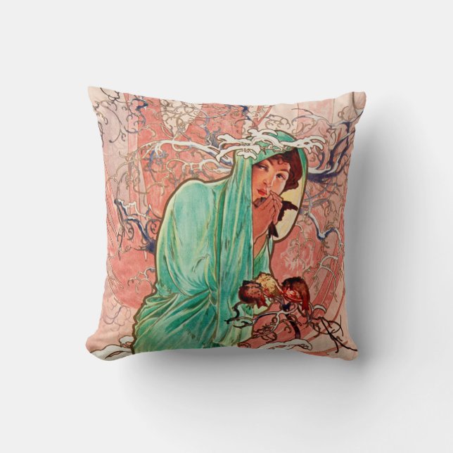 Almofada Alphonse Mucha, As Estações, Inverno (1896)  (Frente)