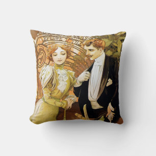 Almofada Alphonse Mucha Flirt Vintage Art Nouveau Romântico