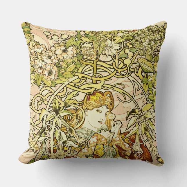 Almofada Alphonse Mucha - senhora Com Margarida (Frente)