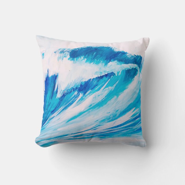Almofada altas ondas oceânicas de cor aquática (Frente)