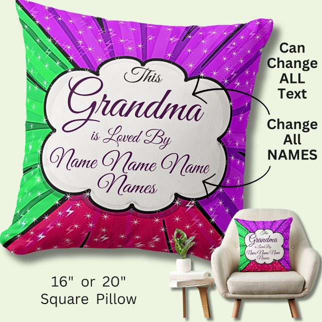 Almofada Alterar Adicionar Nomes A Esta Avó Adorava Roxo Ve (Criador carregado)