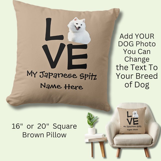 Almofada Alterar Nome Qualquer Texto Fotográfico De Cachorr (Dog Photo Pillow, Dog lover, loves dog, dog breeds photo pillow, Japanese spitz,)