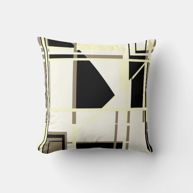 Almofada Altura Preta Amarela no Labirinto Abstrato branco (Frente)