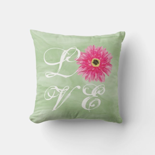 Almofada AMA Typografia Rosa Gerbera Daisy Flower em Verde (Frente)