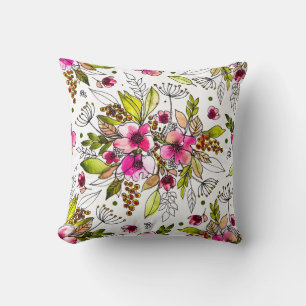 Almofada Amanda Pink e Green Sketch Watercolor Floral