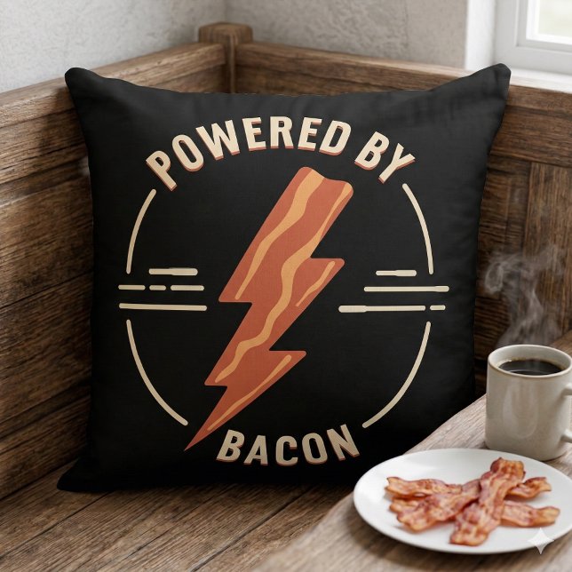 Almofada Amante de Bacon Retrô com Design de Comida Diverti (Retro Bacon Lover Funny Food Design with Lightning Throw Pillow Mockup A)
