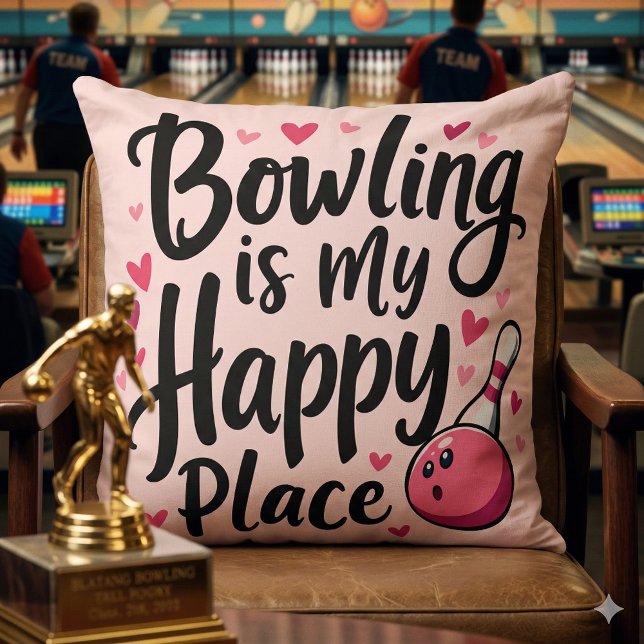 Almofada Amante de Boliche Estética Retro Fofo Design Espor (Bowling Lover Cute Retro Aesthetic Sports Design Throw Pillow Mockup D)