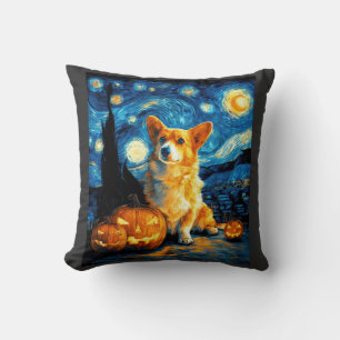 Almofada Amantes de Corgi Pintura de van gogh noite estrela