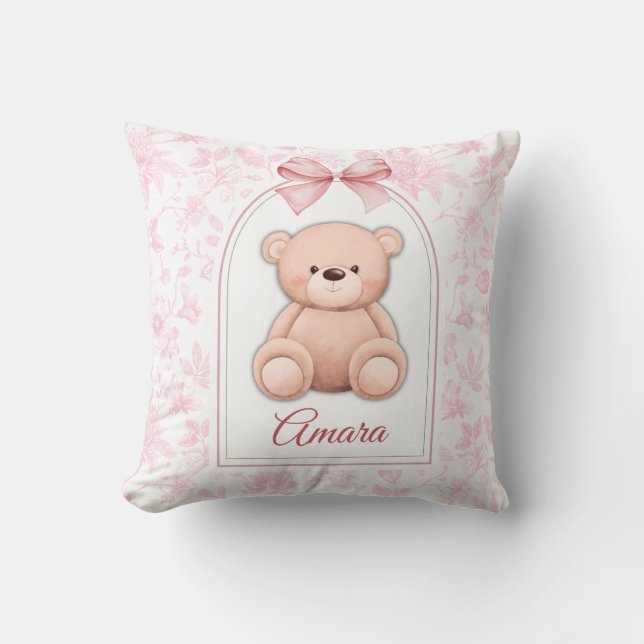 Almofada Amara | Design de Enfermeiro de Urso Rosa Personal (Frente)
