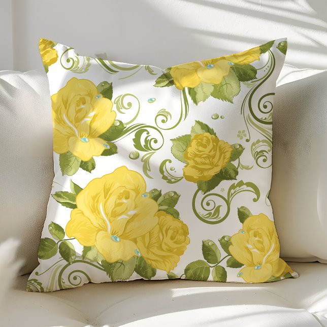 Almofada Amarela com Rosas Florais em Estilo Shabb (Criador carregado)