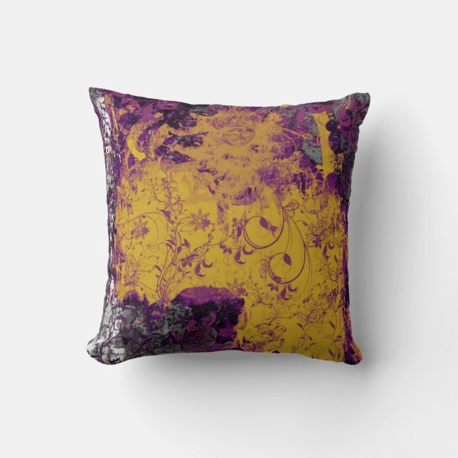 almofada amarela e roxa em estilo floral gótico (Frente)