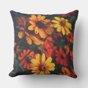 Almofada Amarela Laranja Margarida Floral Botânico