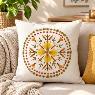 Almofada Amarela Mandala Flor Pressionada Da Arte Original