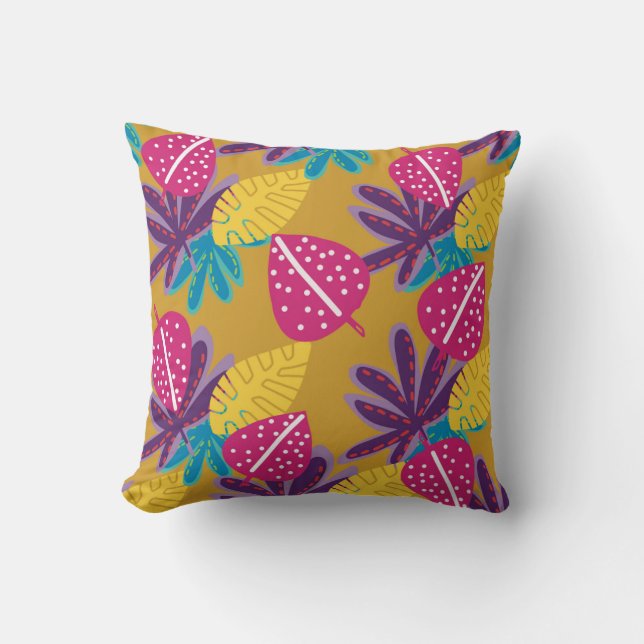 Almofada amarela tropical para decoração de casa (Frente)