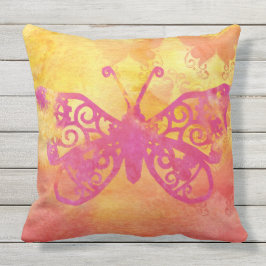 Almofada Amarelo alaranjado Handpaint do rosa da borboleta