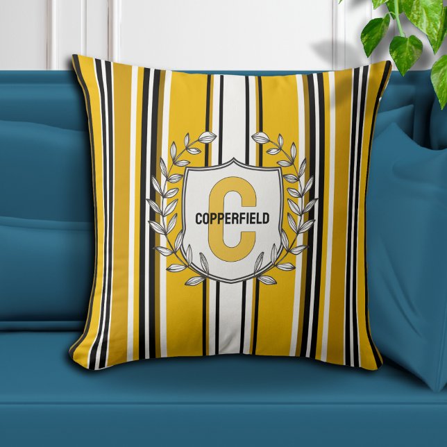 Almofada Amarelo Branco Preto Listras Personalizadas (Criador carregado)