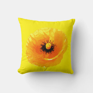 Almofada Amarelo Brilhante Flor de Papoula Floral Abstrato