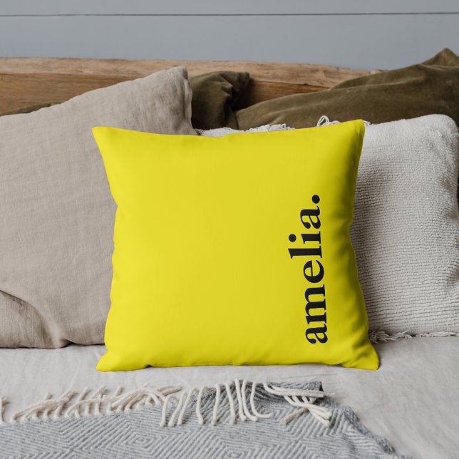 Almofada Amarelo Canário Cor Sólida Nome Elegante (Criador carregado)