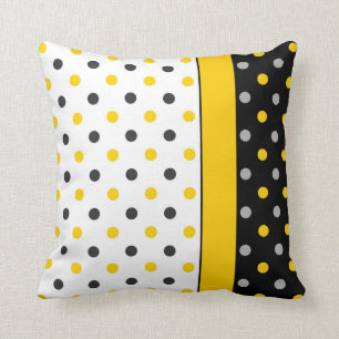 Almofada Amarelo, cinza, bolinhas preto e branco modernas
