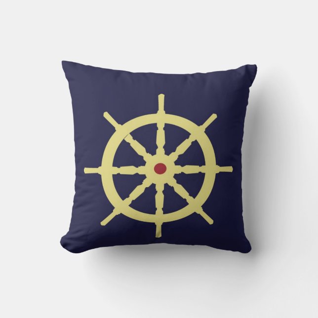 Almofada Amarelo com o leme vermelho do navio no fundo dos (Frente)