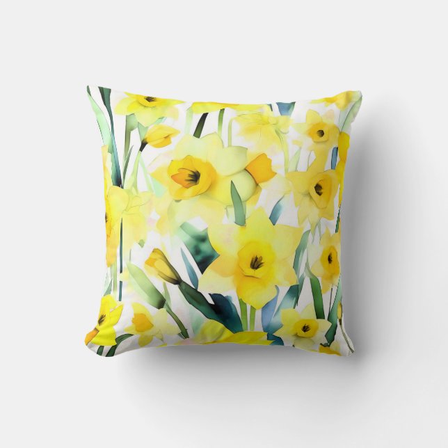 Almofada Amarelo Daffodil Watercolor (Frente)