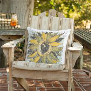 Almofada Amarelo de Girassol Preto Verde Estilo de Arte em 