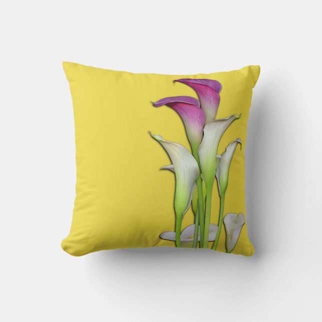Almofada Amarelo do buquê do lírio de Calla (Frente)