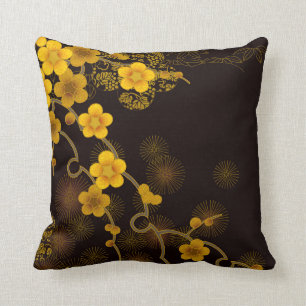 Almofada Amarelo dourado da arte japonesa & profundamente -