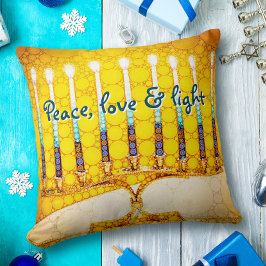Almofada Amarelo Dourado Hanukkah Menorah Peace Love and Li