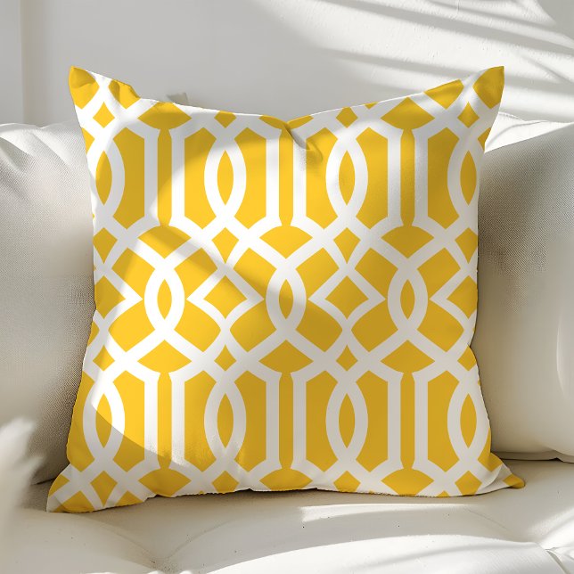 Almofada Amarelo e Branco na Moda Padrão de Treliça Marroqu (Criador carregado)