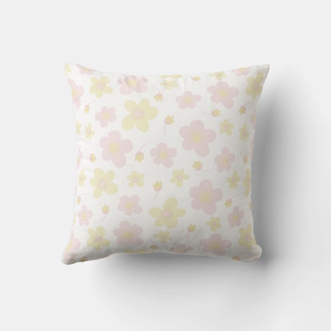 Almofada Amarelo e Designer Rosa Floral em Branco (Verso)