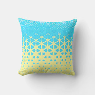 Almofada Amarelo e Estrelas Geométricas Azul Céu e Floco de