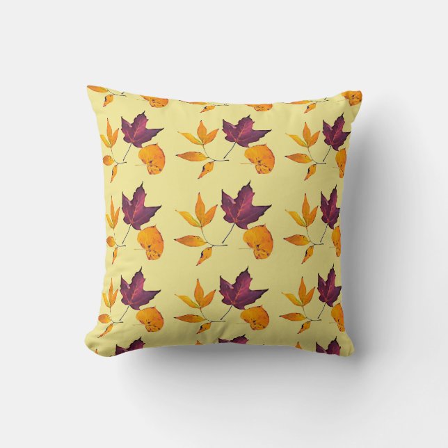 Almofada Amarelo e Mauve Folhas de Outono (Frente)