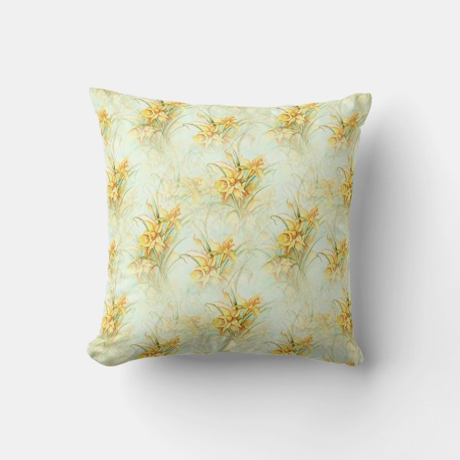 Almofada Amarelo Floral Daffodil Watercolor (Frente)