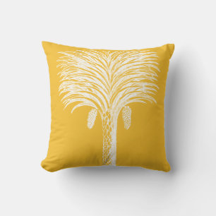 Almofada Amarelo Mostarda Branco Moderno Ramo de Palmeira T
