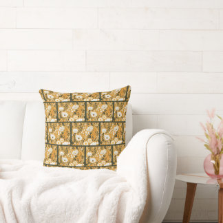 Almofada Amarelo Mostarda e Floral Botânico Branco