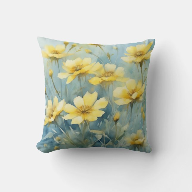 Almofada Amarelo-Springtime Aquarela Floral (Frente)