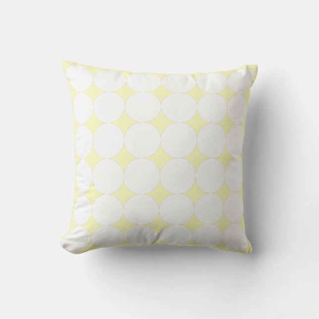 Almofada Amarelo Suave Pastel e Padrão de Círculo Branco (Frente)