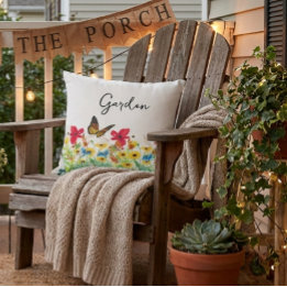 Almofada Amarelo Vermelho e Azul Floral com Borboleta