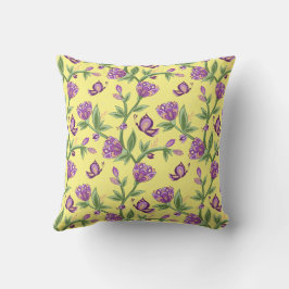 Almofada Amarelos, borboletas roxas travesseiros de verão