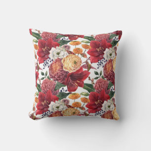 Almofada Amaryllis e Chrysanthemum Padrão Floral