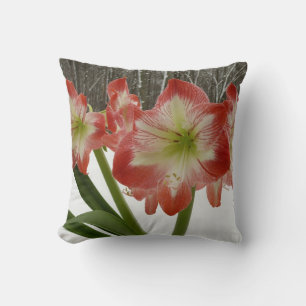 Almofada Amaryllis no Feriado Vermelho de Neve Floral de in