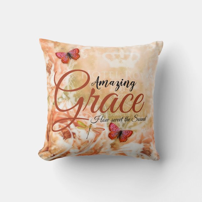 Almofada Amazing Grace floral de pêssego suave (Frente)