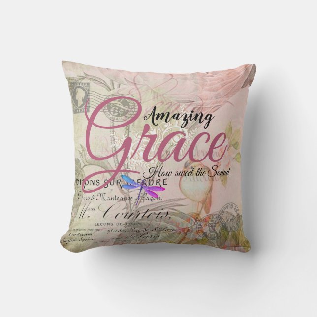 Almofada Amazing Grace rosa vintage (Frente)